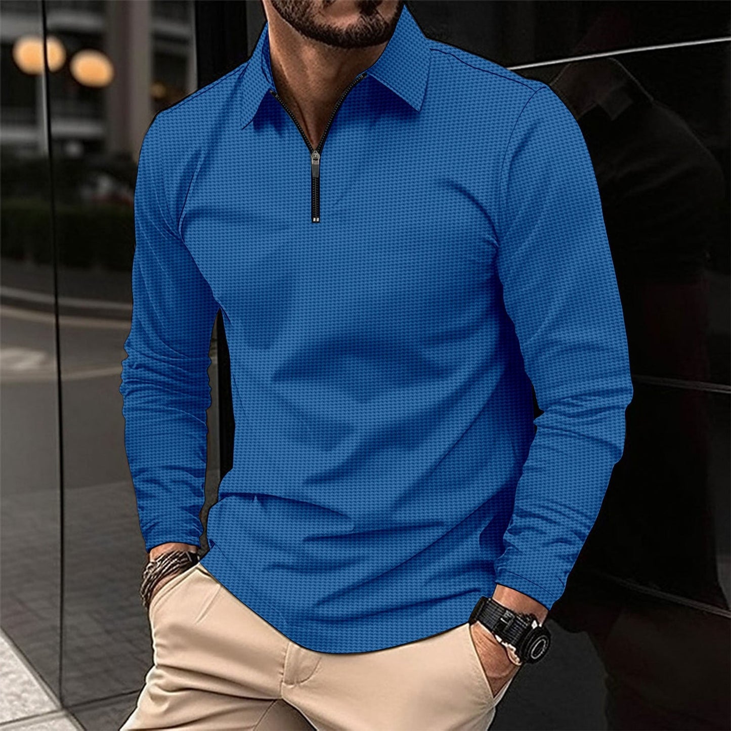 Herren Langarmshirt Modern mit Reißverschluss und Struktur