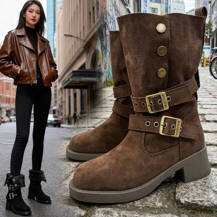 Damen Stiefel Modisch Elegant mit verstellbaren Riemen