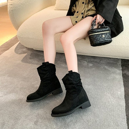 Damen Stiefeletten Weich Veloursleder Schwarz Elegantes Design
