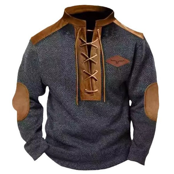 Herren Pullover Modern Kontrastkragen mit Patches