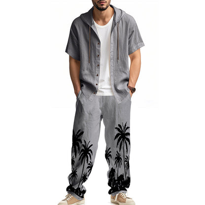 Herren Sommerjacke Kapuze Palmenmuster Trendig