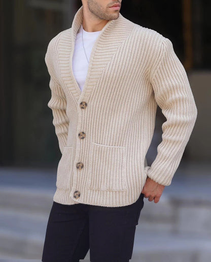 Herren Strickjacke V-Ausschnitt Kontrastknöpfe Modern