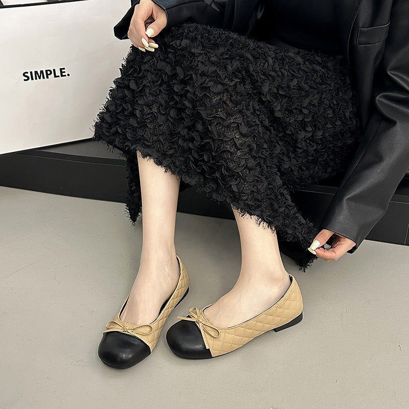 Damen Ballerinas Elegant mit Schleifendetail und Kontrastzehen