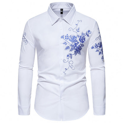 Herren Langarmhemd mit Blumen Stickereien Modern Style