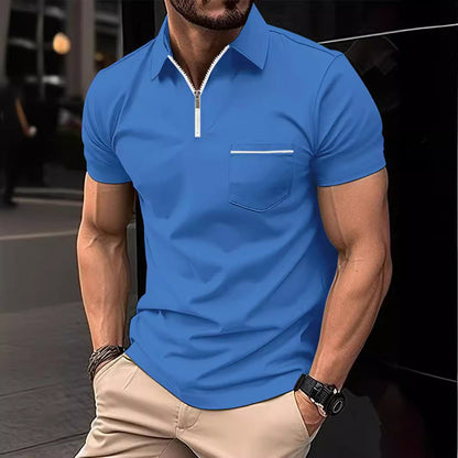 Herren Poloshirt Kurzarm mit Reißverschluss und Brusttasche Modern