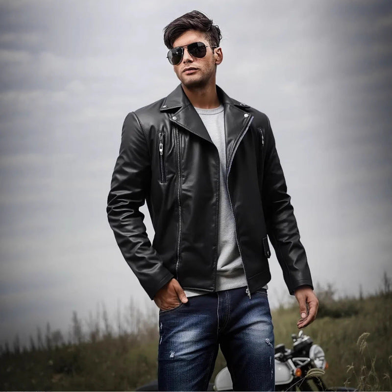 Lederjacke Herren Bikerjacke Steppnaht Schwarz - BerlinGlamour