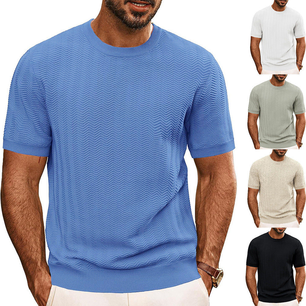 Herren T-Shirt Rundhals Strukturiert Modern - BerlinGlamour