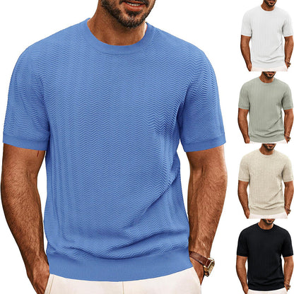 Herren T-Shirt Rundhals Strukturiert Modern - BerlinGlamour