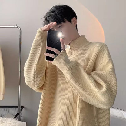 Herren Pullover Stehkragen Reißverschluss Grobstrick Modern