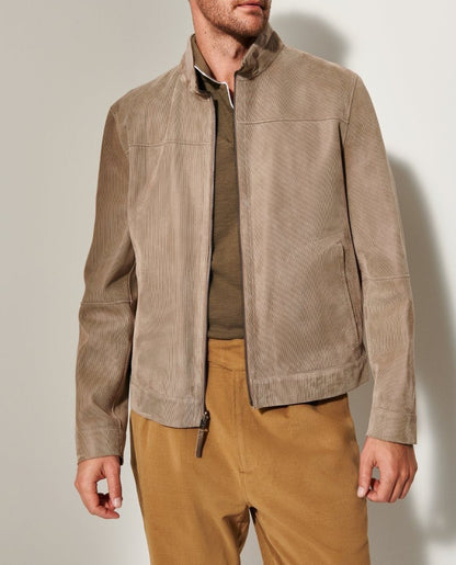 Herren Lederjacke Elegant Strukturiert Schwarzes Leder
