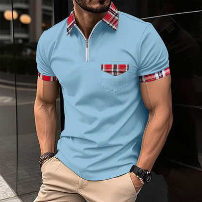 Herren Polohemd Karomuster Modern mit Reißverschluss