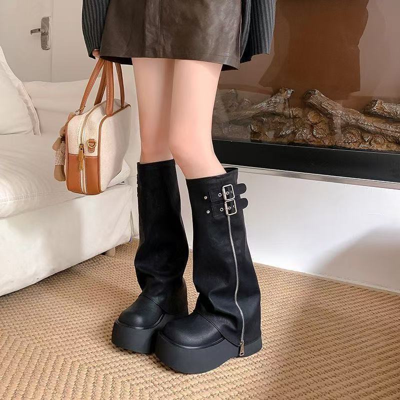 Damen Plateau Stiefel Moderner Schnitt Hochwertig