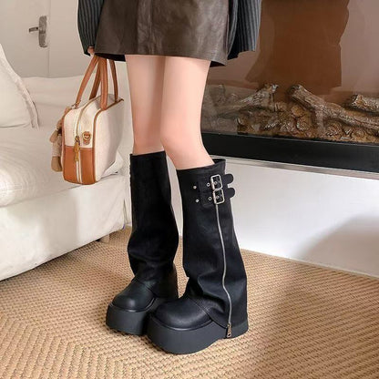Damen Plateau Stiefel Moderner Schnitt Hochwertig