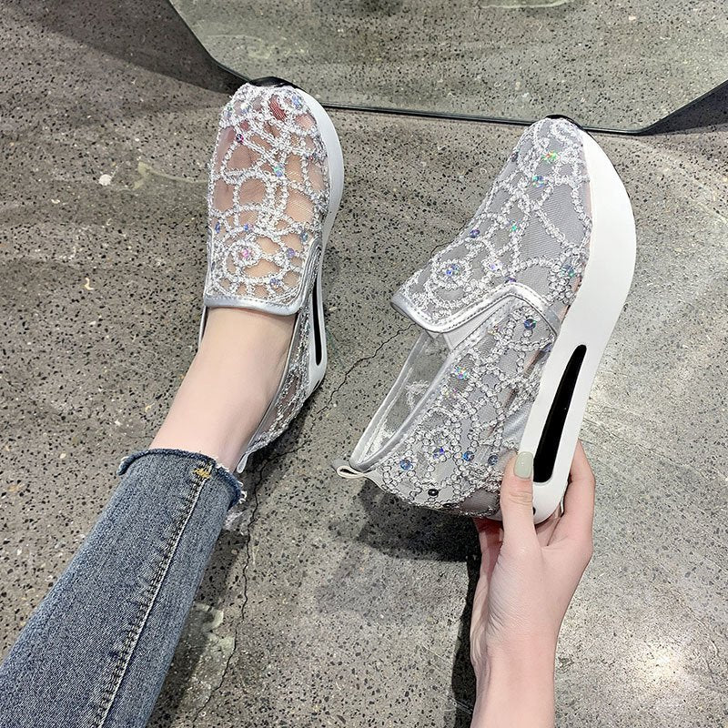 Damen Sneaker Slip-On mit Strass Glitzer und elastischem Riemen
