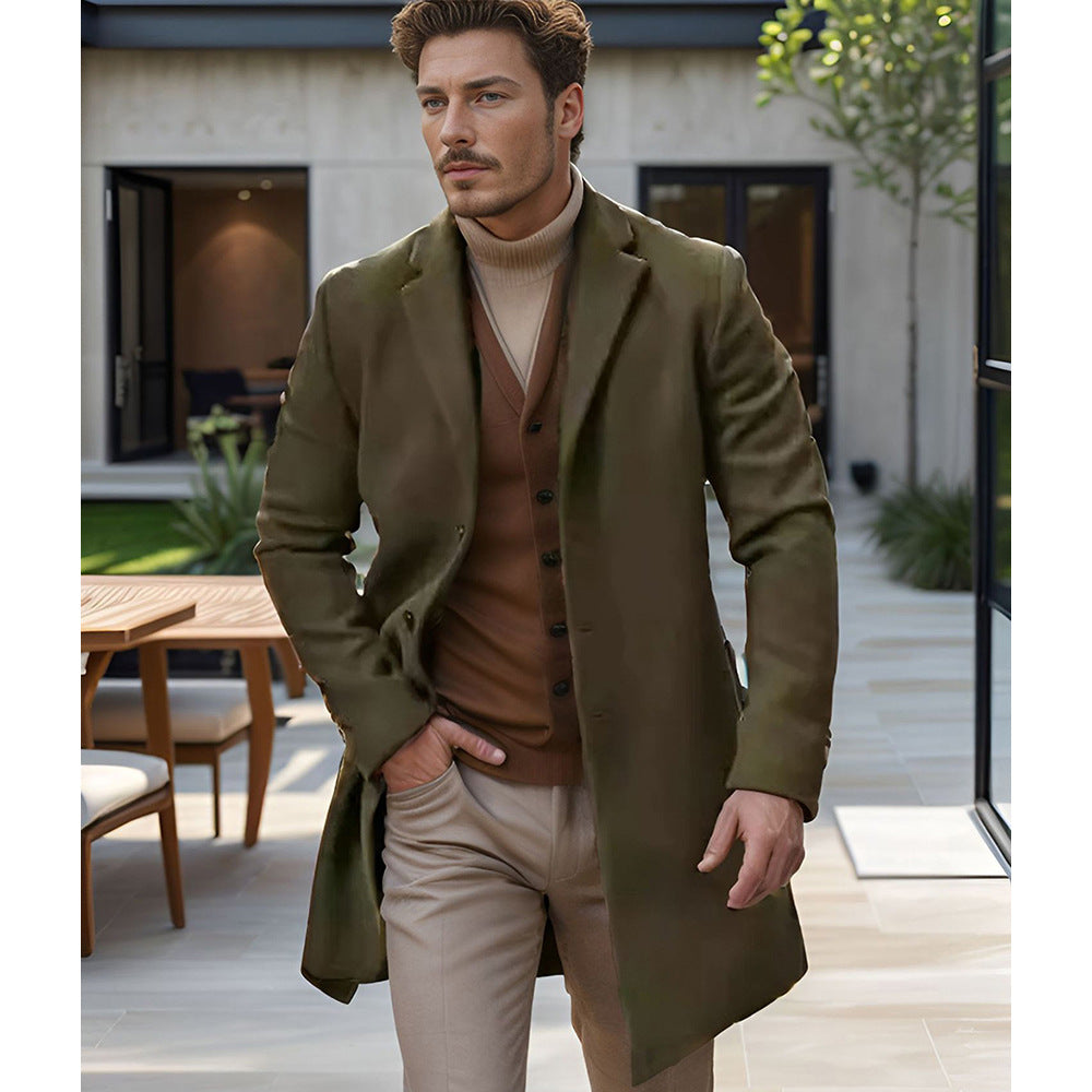 Herren Wollmantel Elegant Langschwarz Modern
