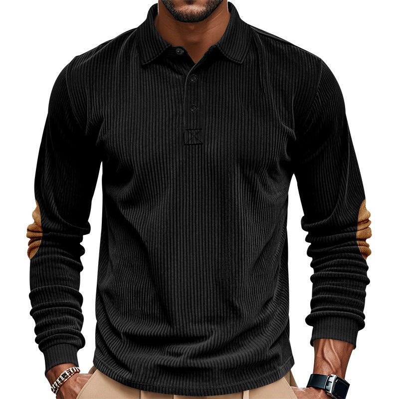 Herren Hemd Langarm Strukturiert Ellbogen Patches Modern