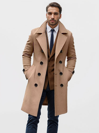 Herren Mantel Doppelreiher Übergangsjacke Stylisch Schwarz