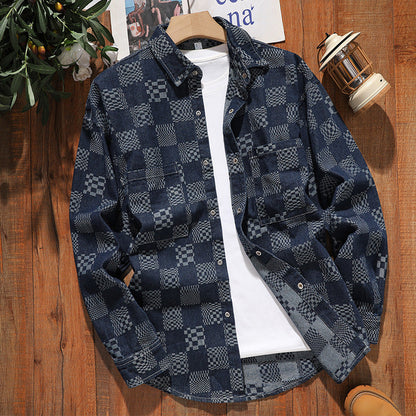 Herren Karo Hemdjacke Modern Sportlich