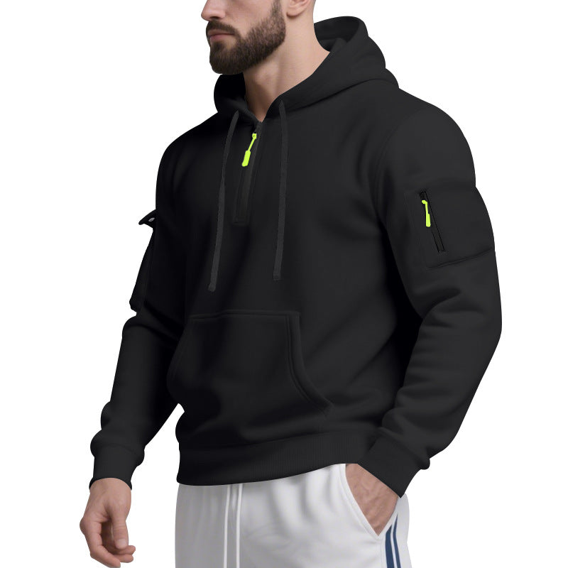 Herren Funktions-Hoodie mit halbem Reißverschluss und praktischen Taschen BerlinGlamour.