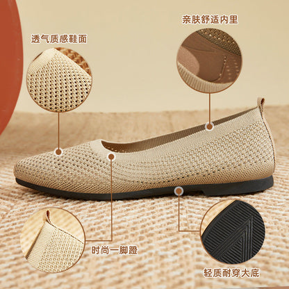 Damen Ballerinas Bequem Strick Schnürsenkel Luftdurchlässig