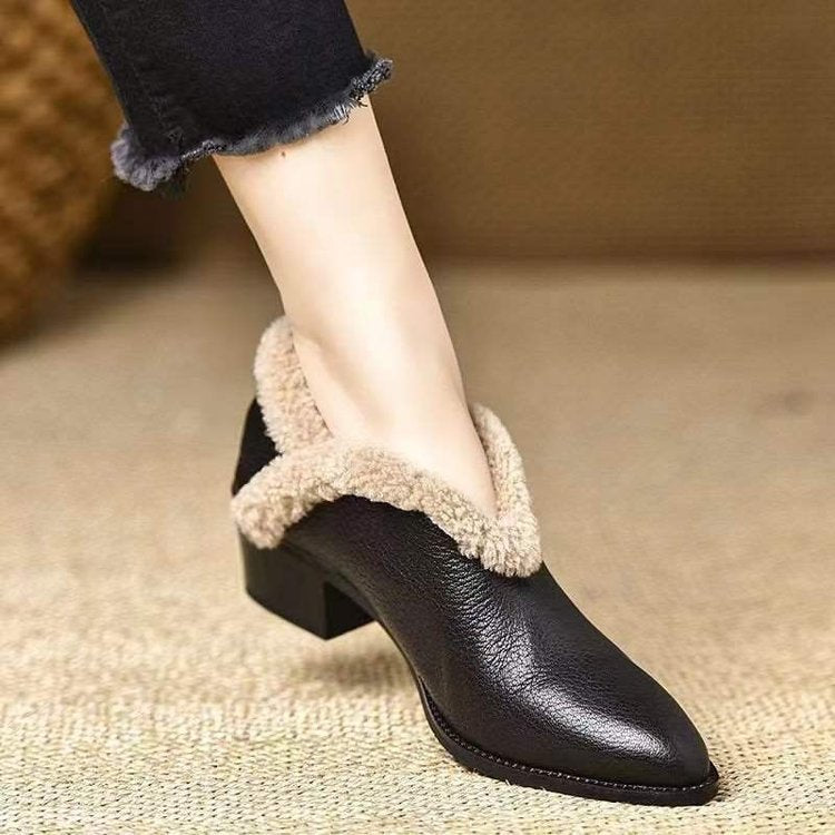 Damenstiefeletten Flauschig Komfortabel Blockabsatz Elegant - BerlinGlamour