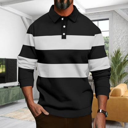 Herren Polohemd Langarm Modern Streifenmuster Elegant