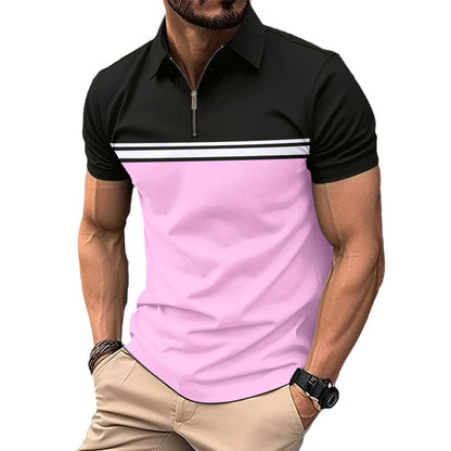 Herren Kurzarmshirt Sportlich Mit Reißverschluss Modern