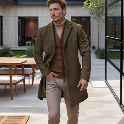 Herren Wollmantel Elegent Zeitlos Schwarzer Wintermantel