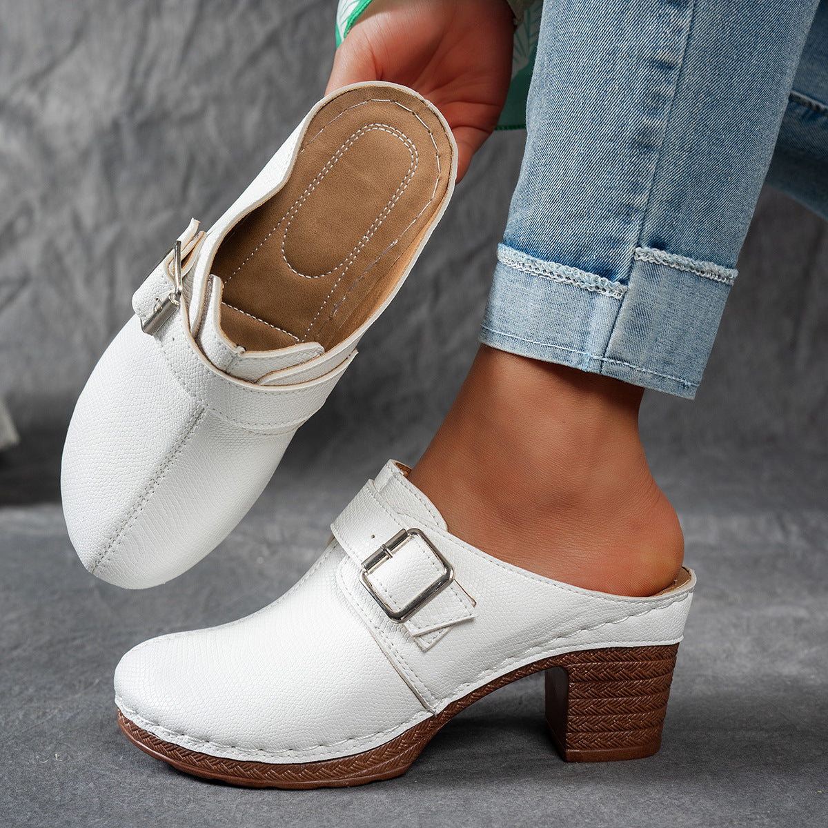 Damen Clogs mit Schnallen-Design und Komfort-Absatz