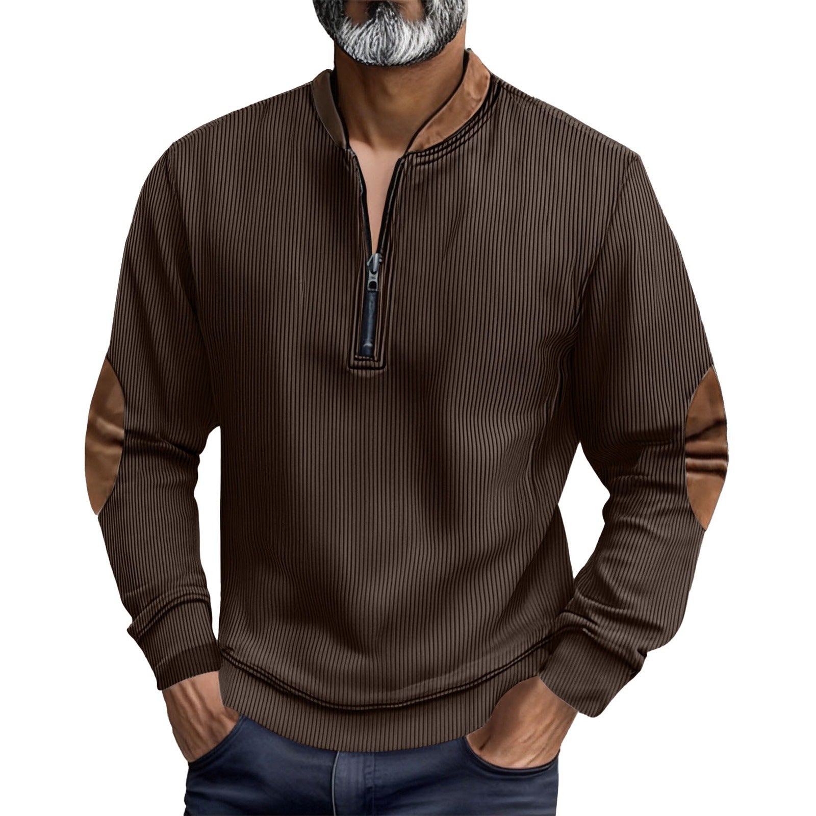Herren Pullover Stehkragen Leder Einsätze Modern - BerlinGlamour