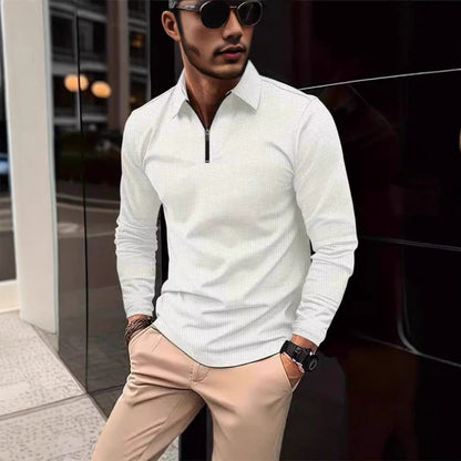 Herren Langarmshirt Modern Stehkragen Reißverschluss Style