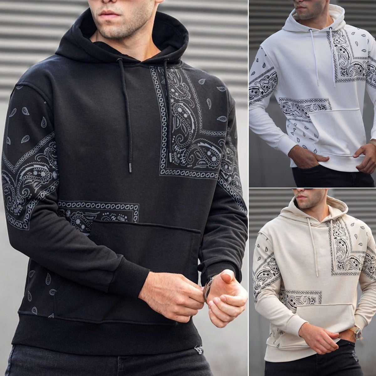 Herren Hoodie Sportlich Asymmetrisch Bandana Style