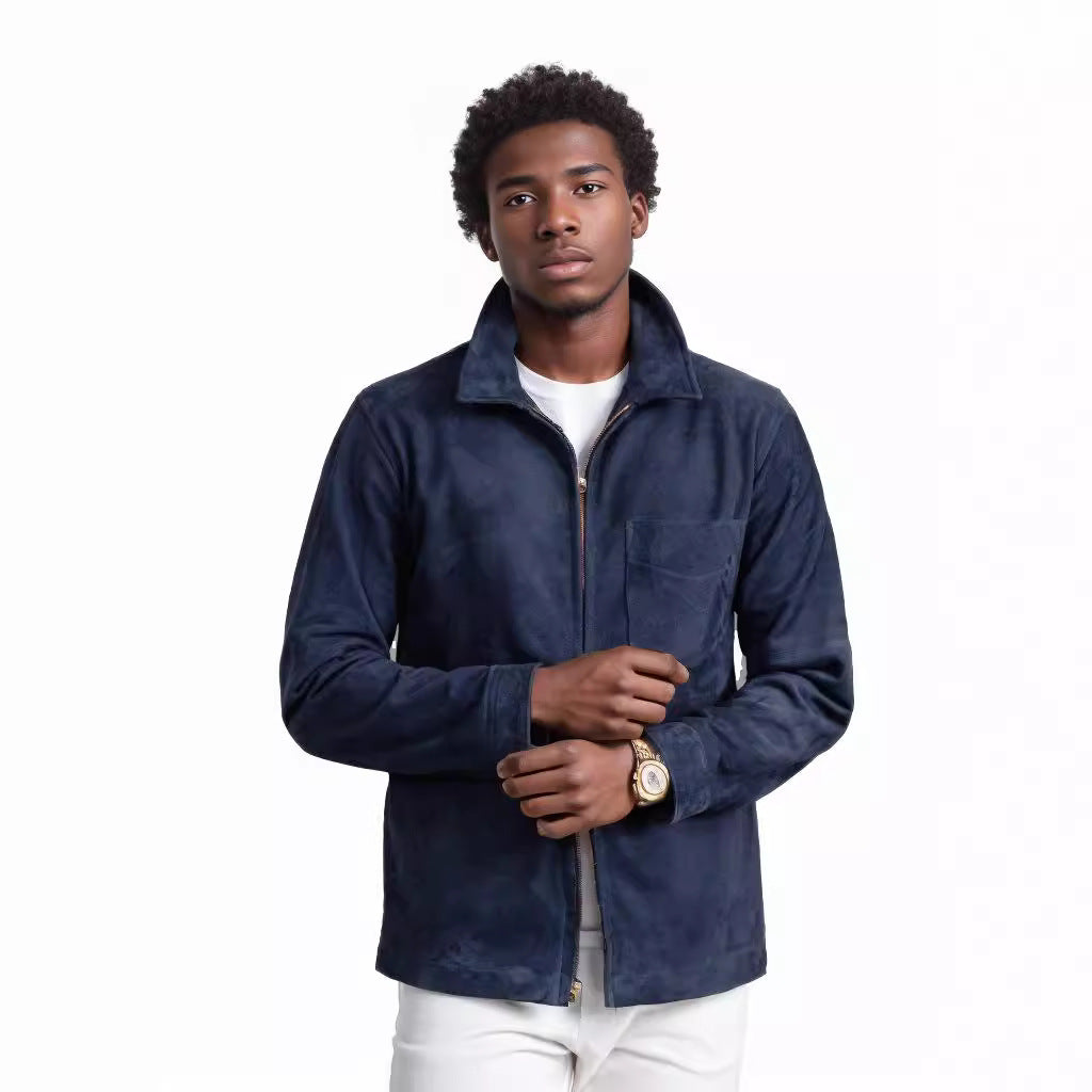 Herren Lederjacke Stehkragen Lässig Schick
