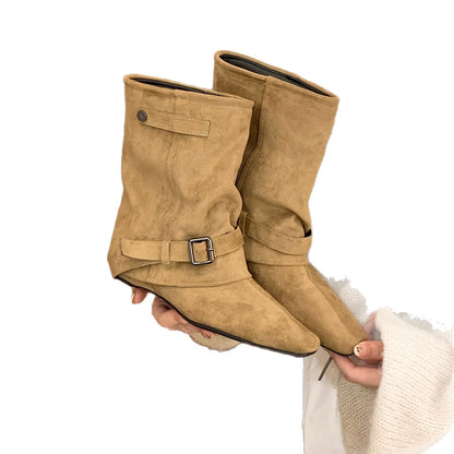 Damen Stiefel Elegante Schnallen Stiefel Schwarz Modisch