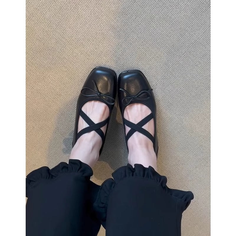 Damen Ballerinas Elegante Schleife Kreuzbänder