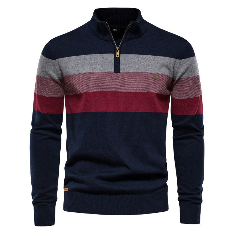 Herren Strickpullover Stehkragen Streifen Modern