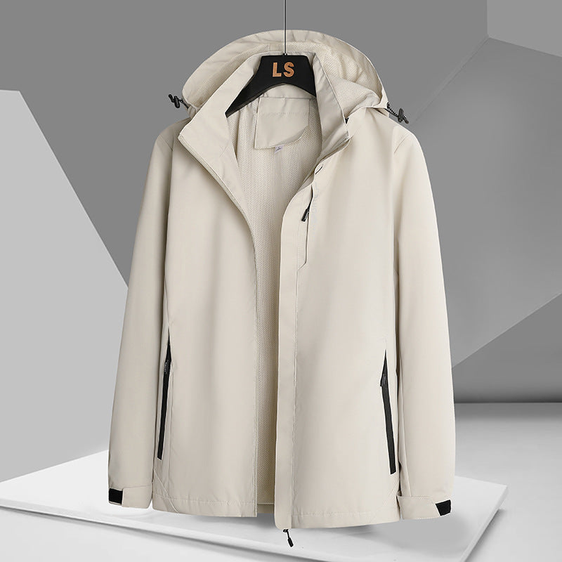 Herren Outdoorjacke Wasserdicht Verstellbare Kapuze Sportlich