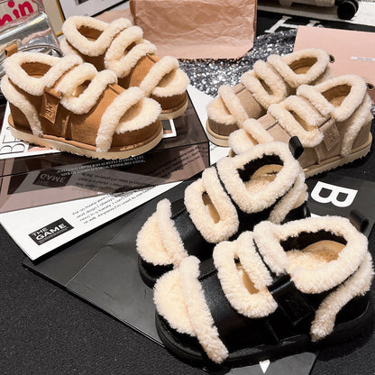 Damen Hausschuhe Flauschig Warm mit Verstellbarem Riemen