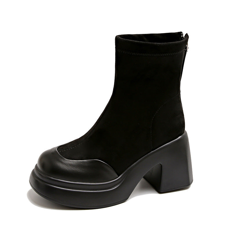 Damen Stiefel High Heels Blockabsatz Reißverschluss Schuhe
