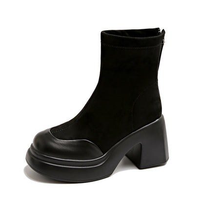 Damen Stiefel High Heels Blockabsatz Reißverschluss Schuhe