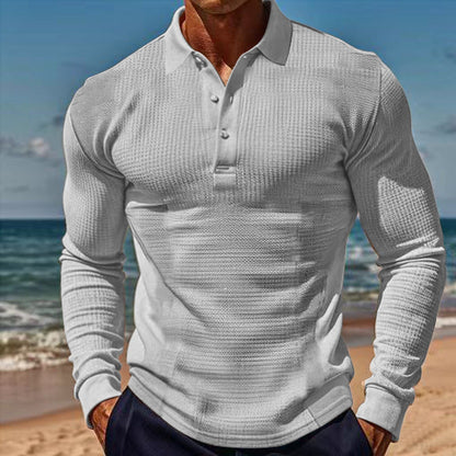 Herren Polohemd Langarm Elegant Knopfleiste Modern