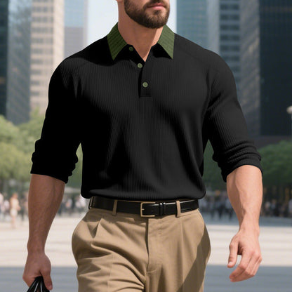 Herren Langarm T-Shirt Strukturiert Moderner Kragen