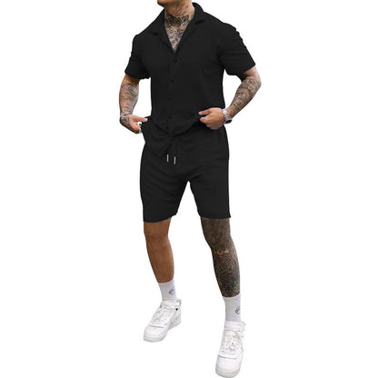 Herren Kurzarm Set Sportlich Freizeit Knopfleiste elastisch