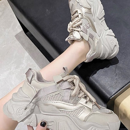 Damen Sneaker Chunky Mesh Atmungsaktiv Stabile Sohle