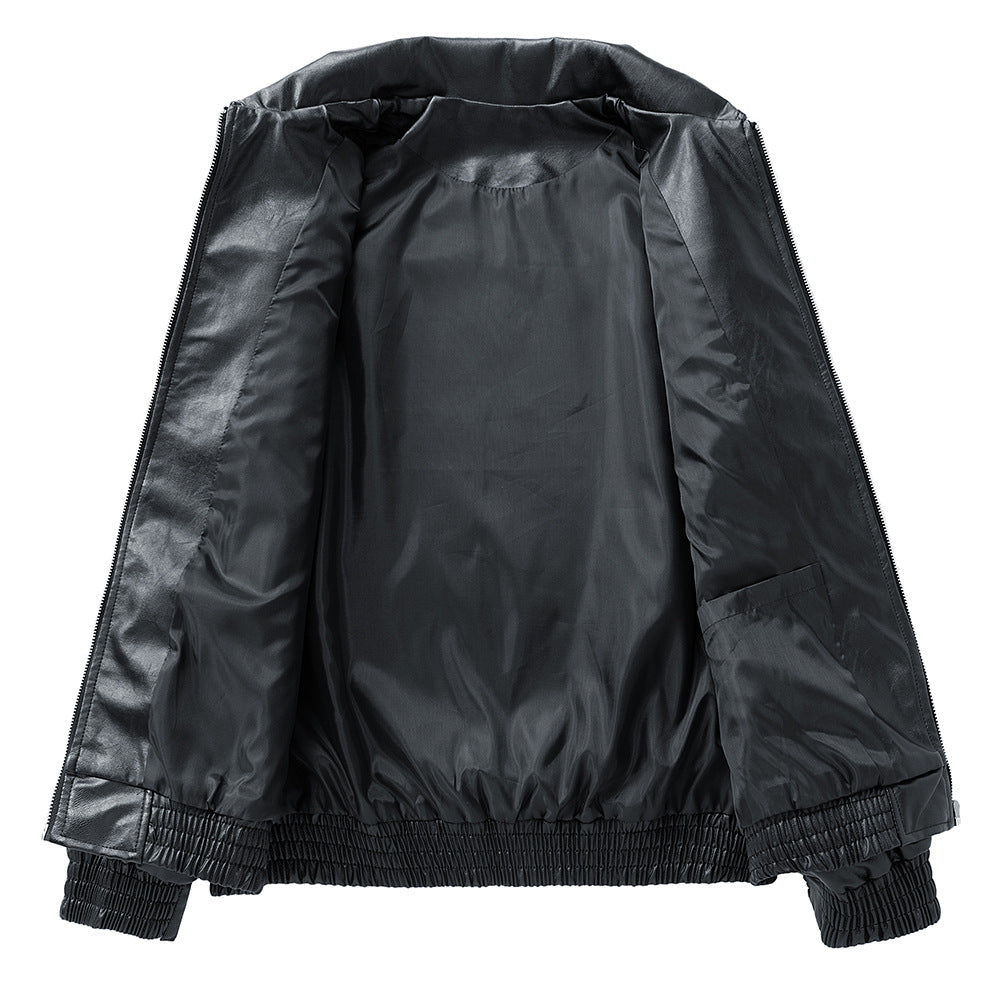 Herren Lederjacke Klassisch mit Brusttaschen Schwarz