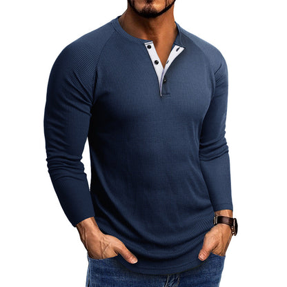 Herren Langarmshirt Modern mit Struktur Stoff und Knöpfen Elegant