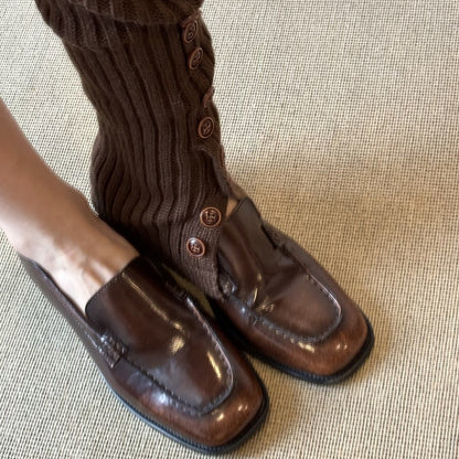Damen Mokassins Leder Schuhe Knöpfchen Verschluss Elegannt