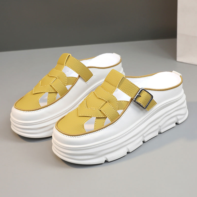 Damen Mules Plateauschuhe Schnallen Design atmungsaktiv