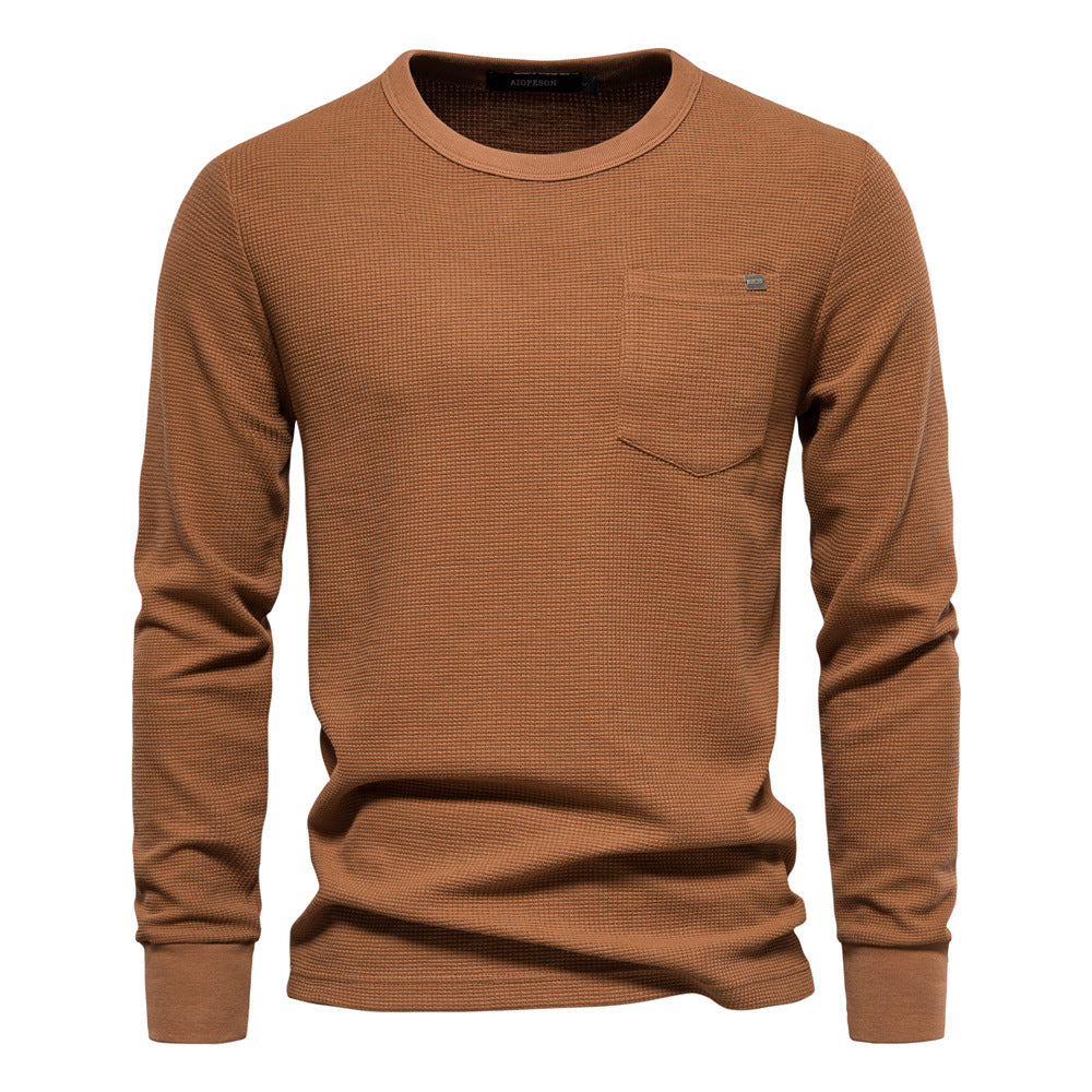 Herren Langarmshirt Waffelstruktur mit Brusttasche Modern