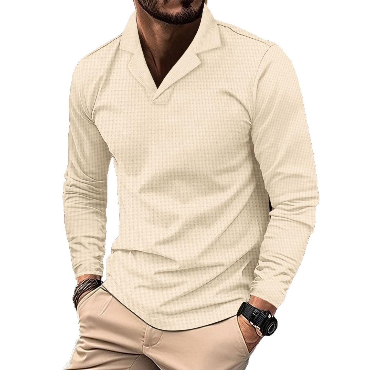 Herren Langarmshirt Modern mit Stehkragen und Struktur